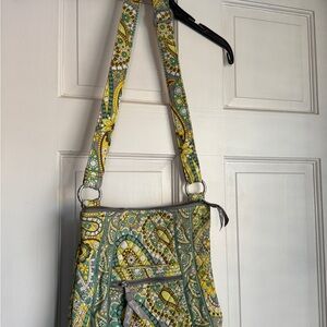 Patterned Shoulder Bag with Green and Yellow Accents